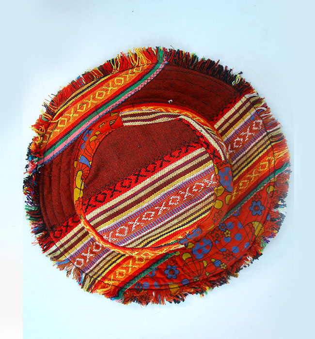 Red Patchwork Hemp Hat – Handmade Hippie Festival Hat