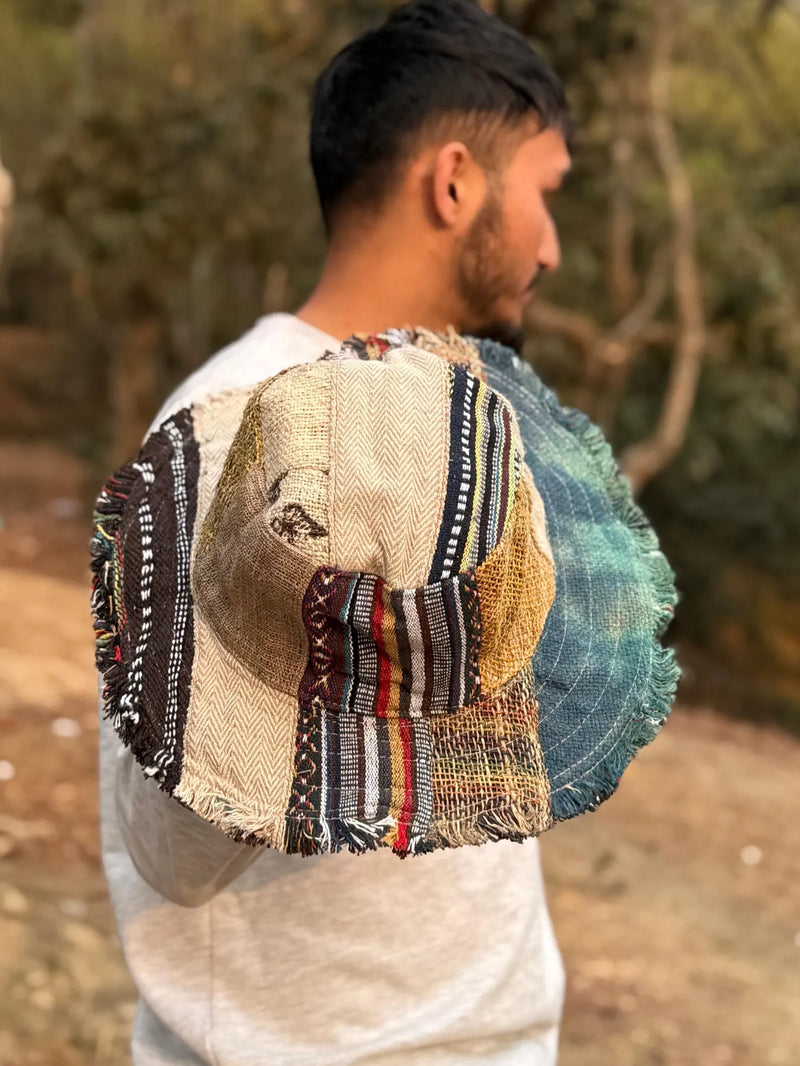 Handmade Multipatch Hemp Hat – Colorful Boho Festival Hat