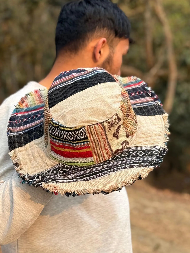 Handmade Multipatch Hemp Hat – Colorful Boho Festival Hat