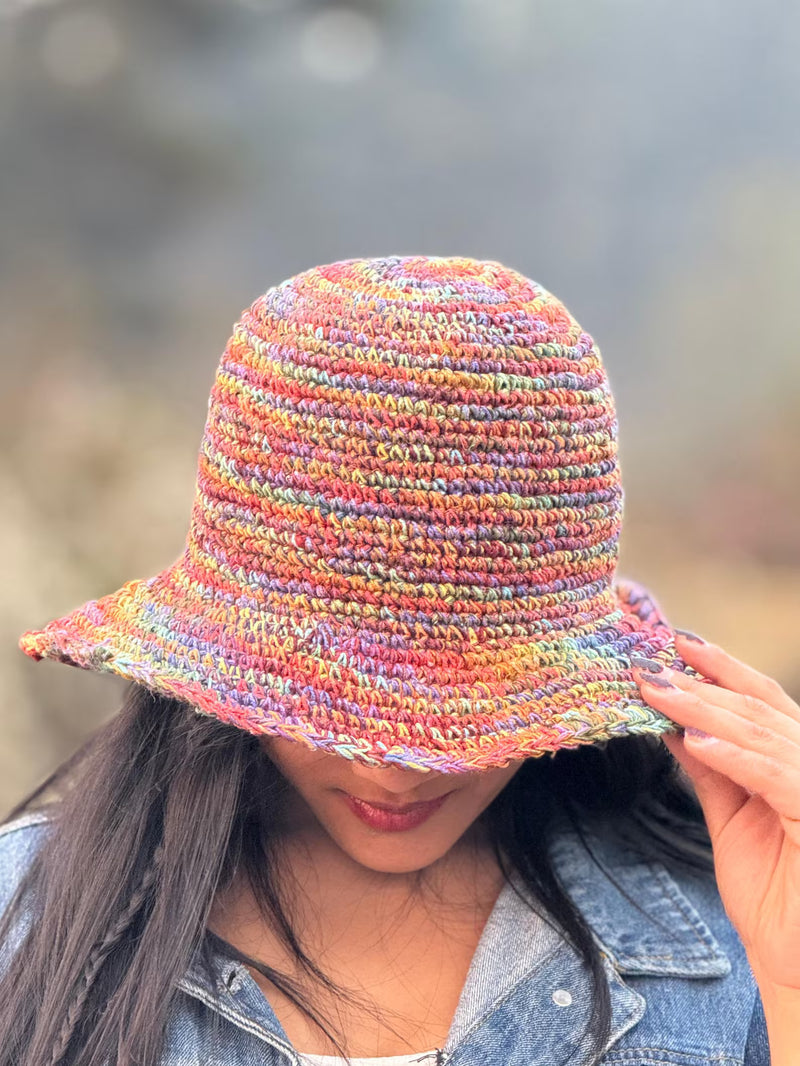 Handmade Multicolor Crochet Hemp Sun Hat – Boho Festival Hat