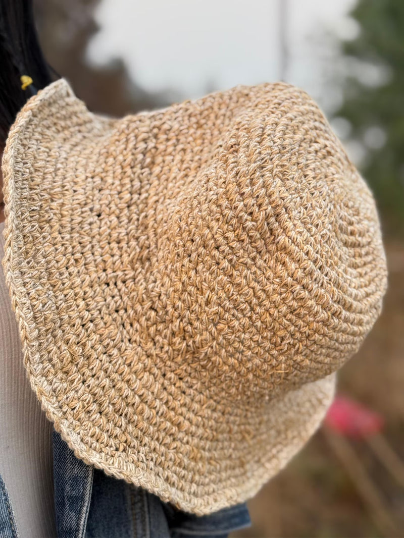 Handmade Beige Crochet Hemp Hat – Natural Boho Sun Hat