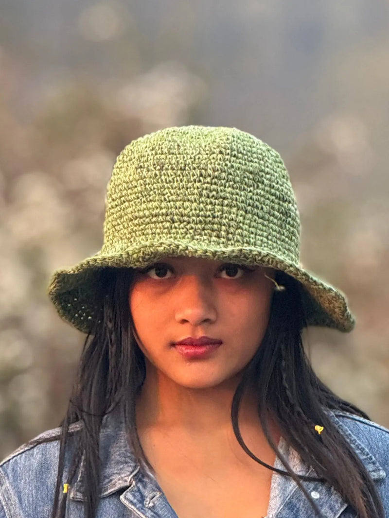 Handmade Green Hemp Crochet Sun Hat