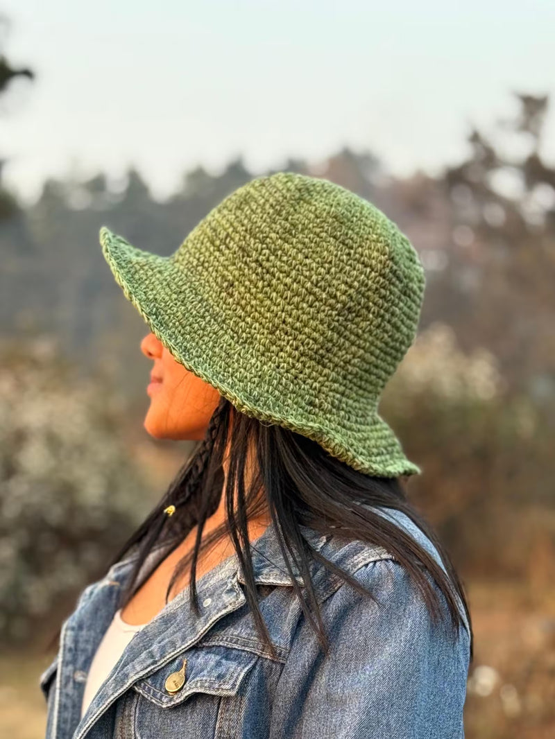Handmade Green Hemp Crochet Sun Hat