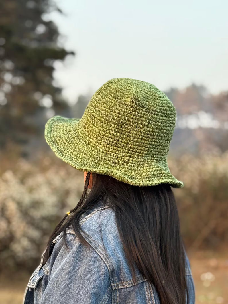 Handmade Green Hemp Crochet Sun Hat