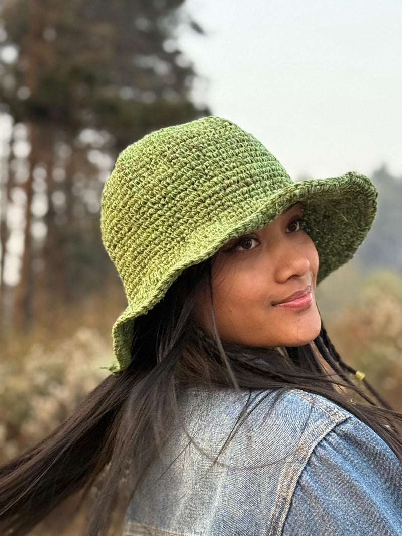 Handmade Green Hemp Crochet Sun Hat