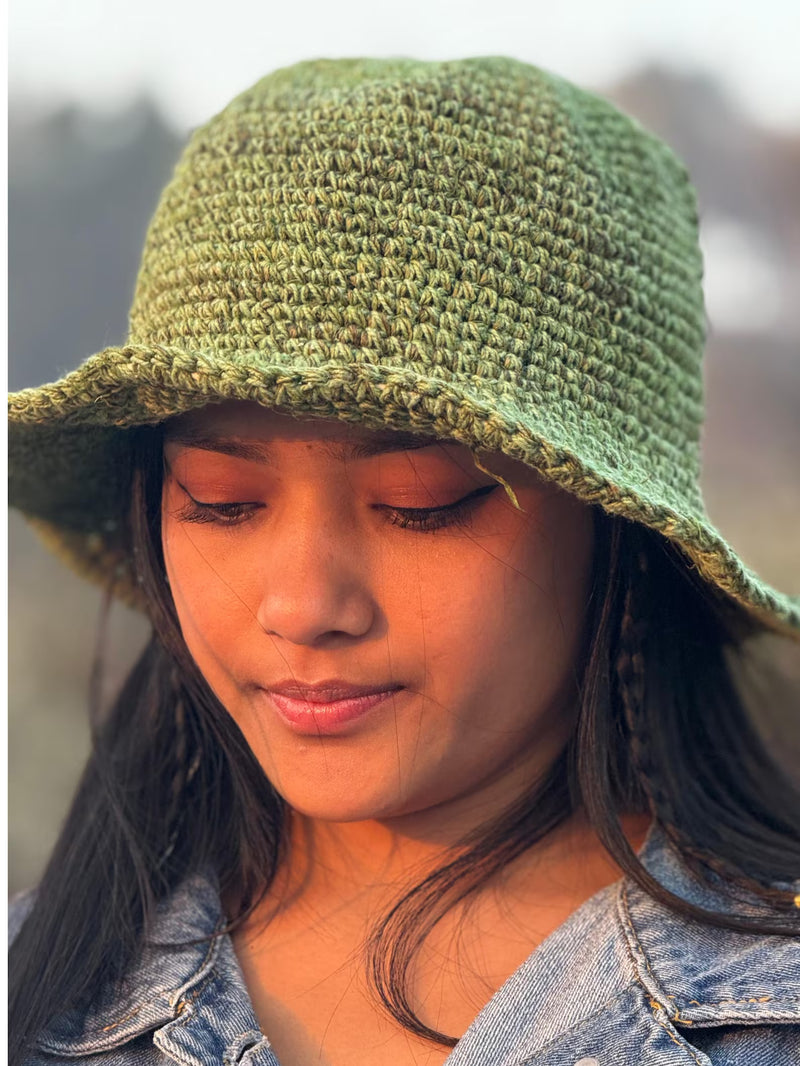 Handmade Green Hemp Crochet Sun Hat