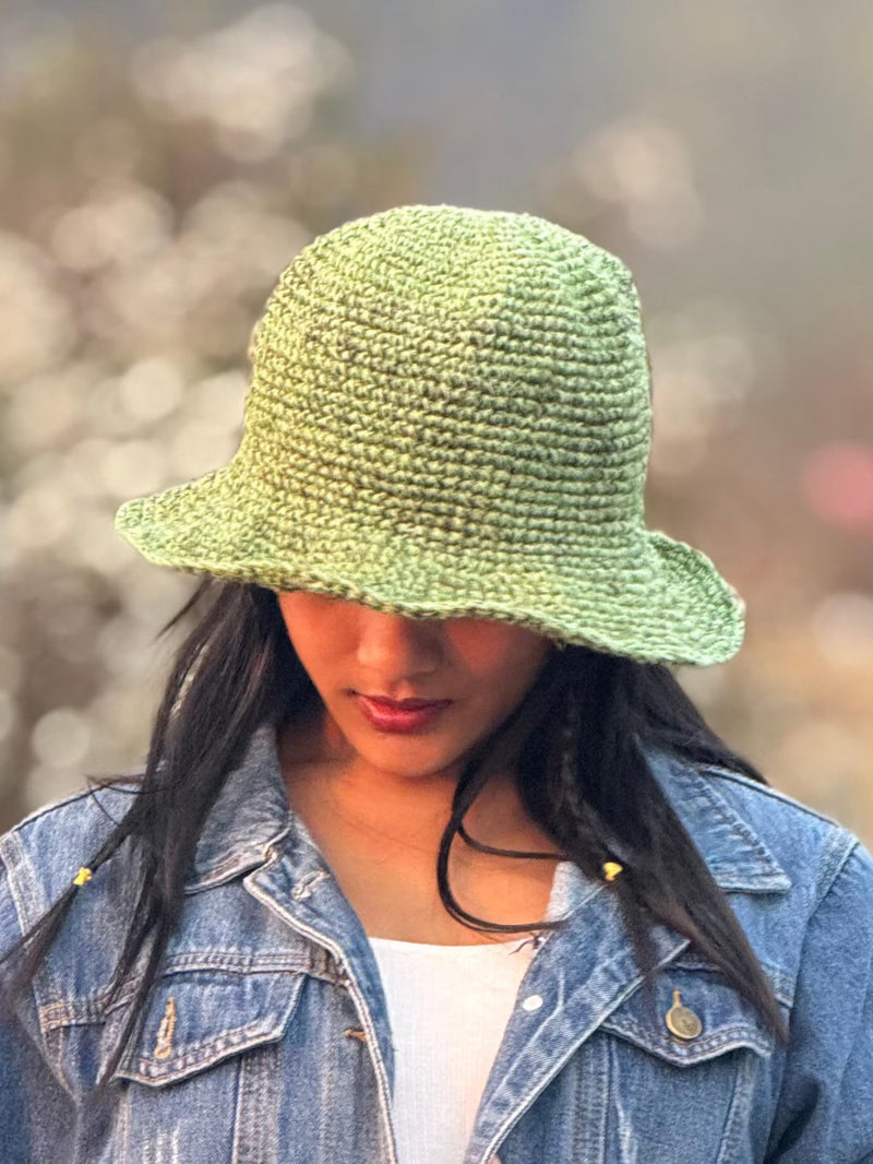 Handmade Green Hemp Crochet Sun Hat