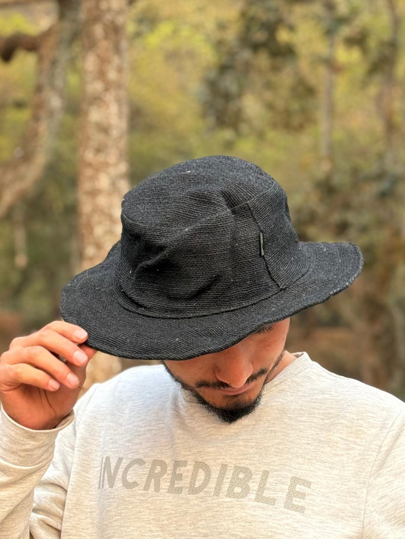 Handwoven Black Hemp Hat – Handmade Outdoor Hemp Hat