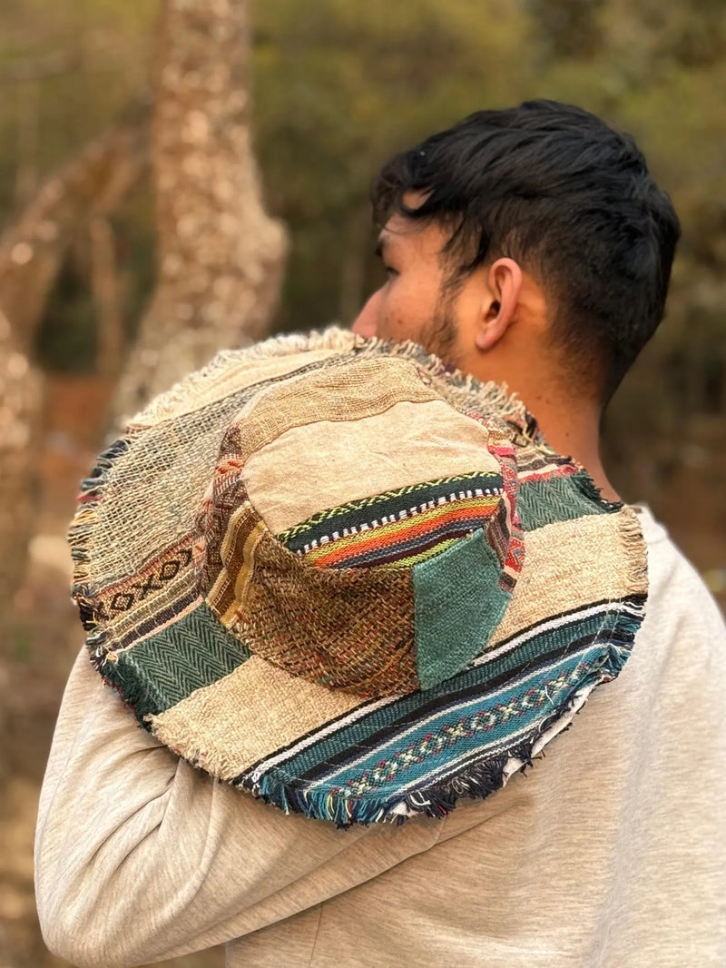Handmade Multipatch Hemp Hat – Colorful Boho Festival Hat