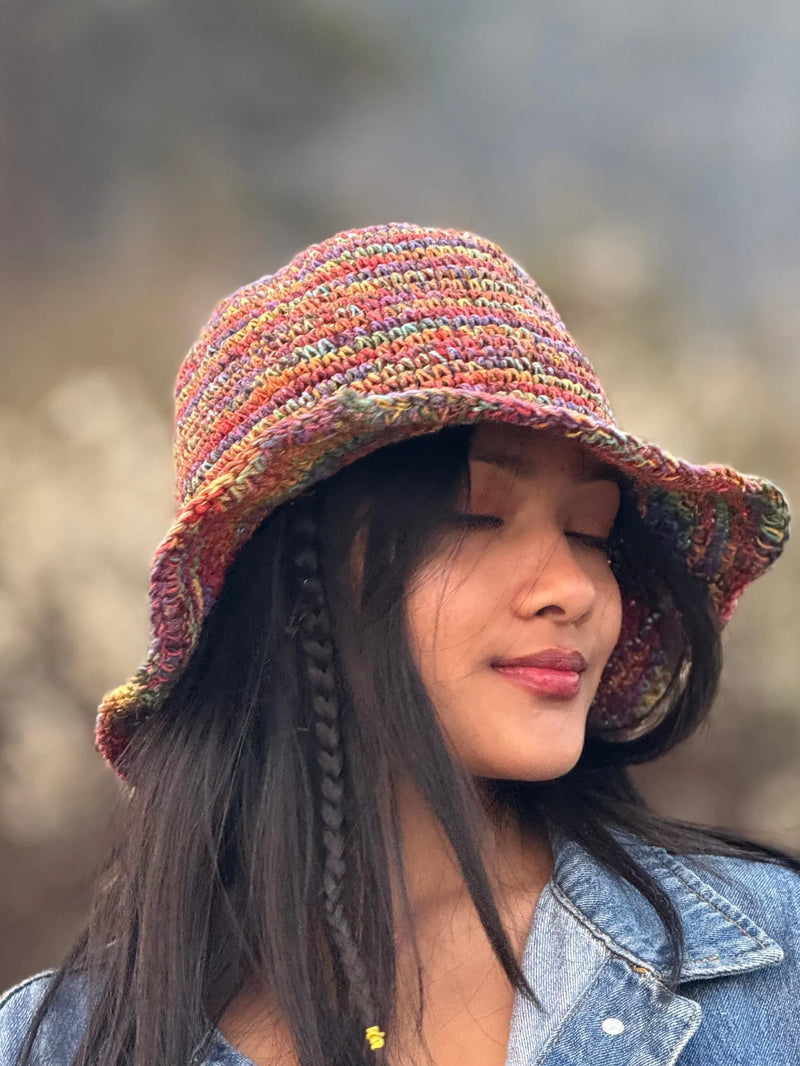 Handmade Multicolor Crochet Hemp Sun Hat – Boho Festival Hat