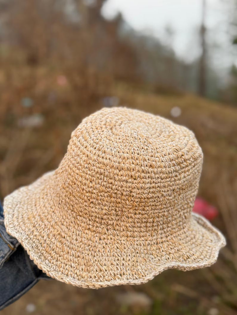 Handmade Beige Crochet Hemp Hat – Natural Boho Sun Hat