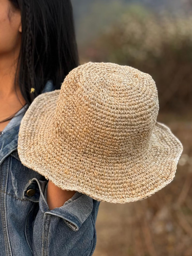 Handmade Beige Crochet Hemp Hat – Natural Boho Sun Hat