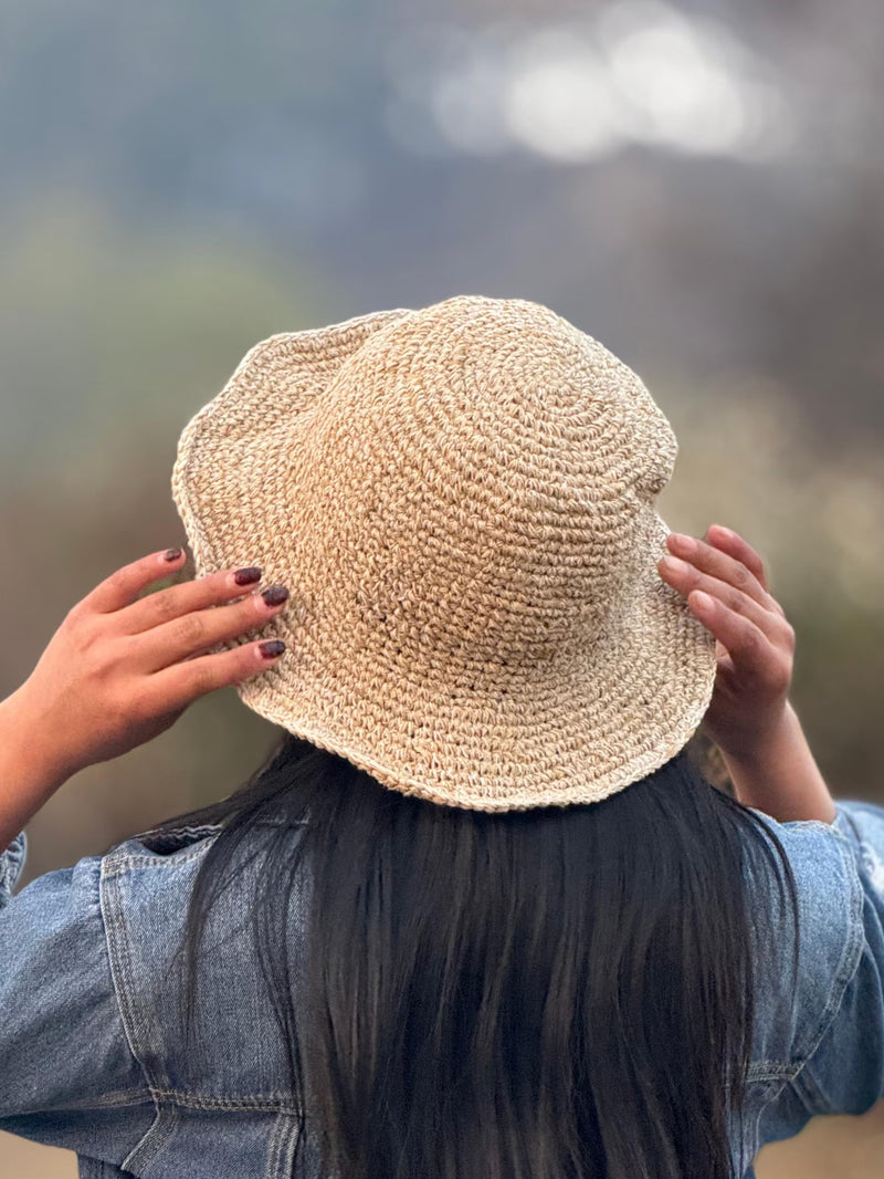 Handmade Beige Crochet Hemp Hat – Natural Boho Sun Hat