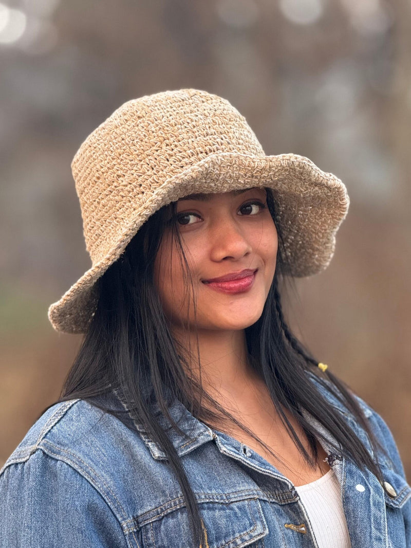 Handmade Beige Crochet Hemp Hat – Natural Boho Sun Hat