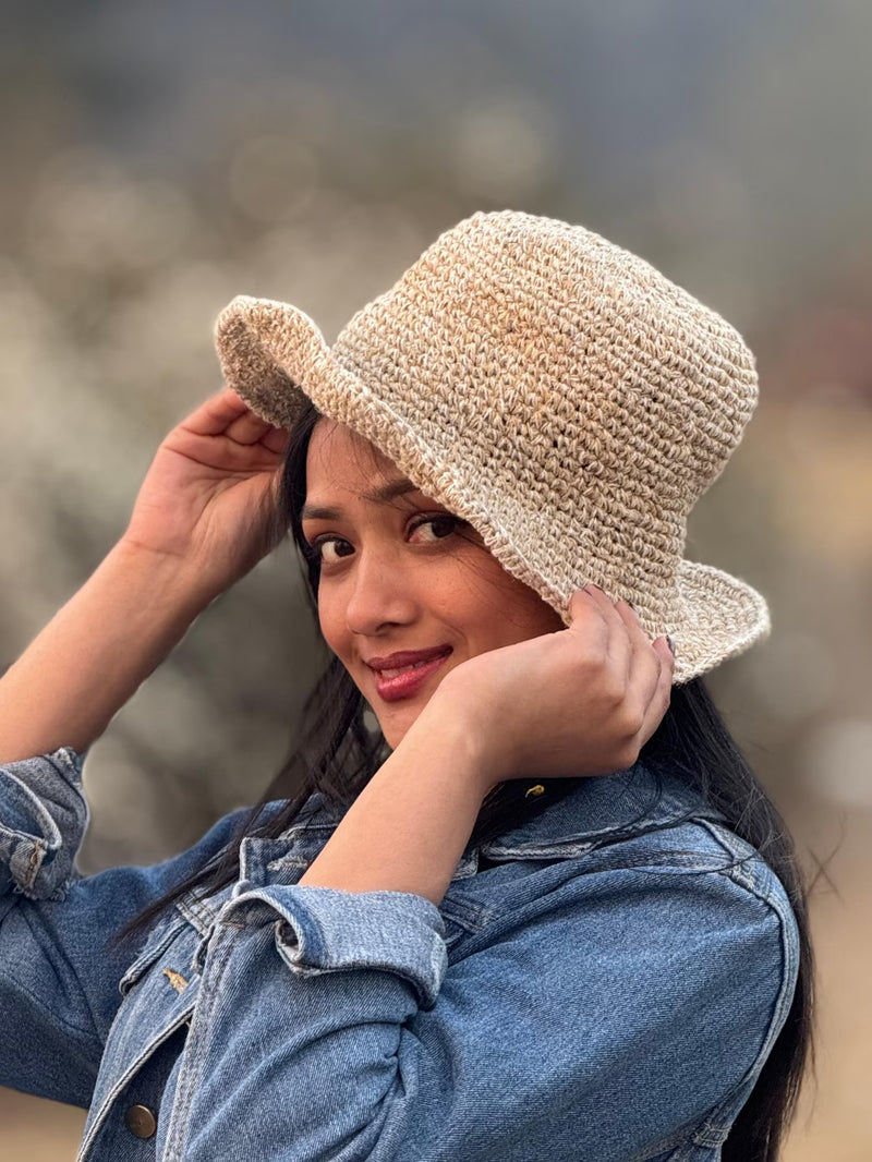 Handmade Beige Crochet Hemp Hat – Natural Boho Sun Hat