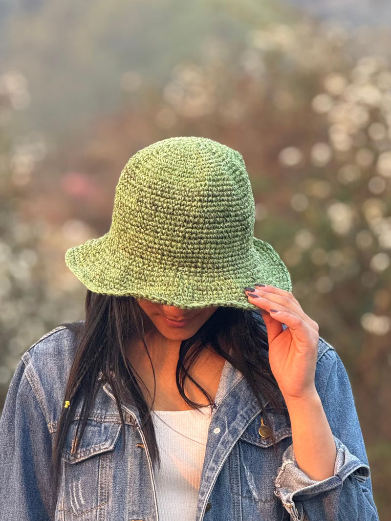Handmade Green Hemp Crochet Sun Hat