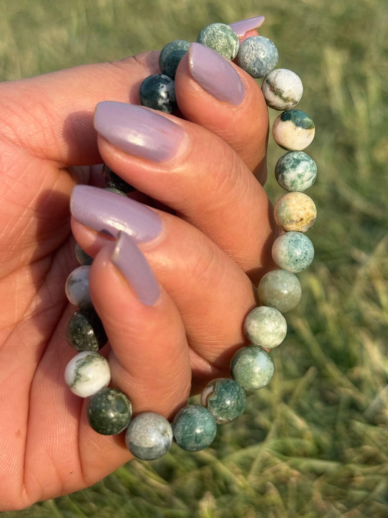 Indian Agate Bracelet – Natural 8mm Gemstone Stretch Bracelet
