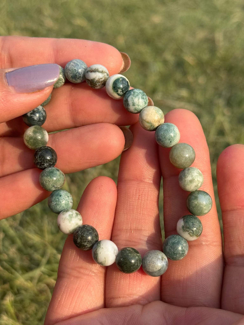 Indian Agate Bracelet – Natural 8mm Gemstone Stretch Bracelet