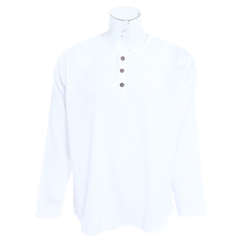 Fair Trade Nepal Light Cotton Hippy Boho Festival Surf Kurta Shirt JK, White