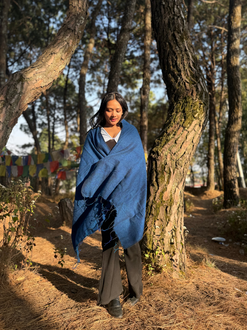 Light Blue Yak Wool Blend Shawl