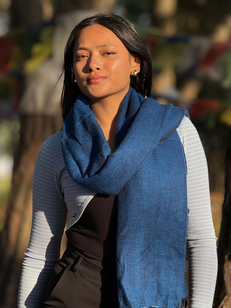 Light Blue Yak Wool Blend Shawl