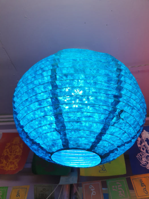 Handmade Lokta Paper Lampshade -Round Shape - Hanging Lampshades, Light Blue