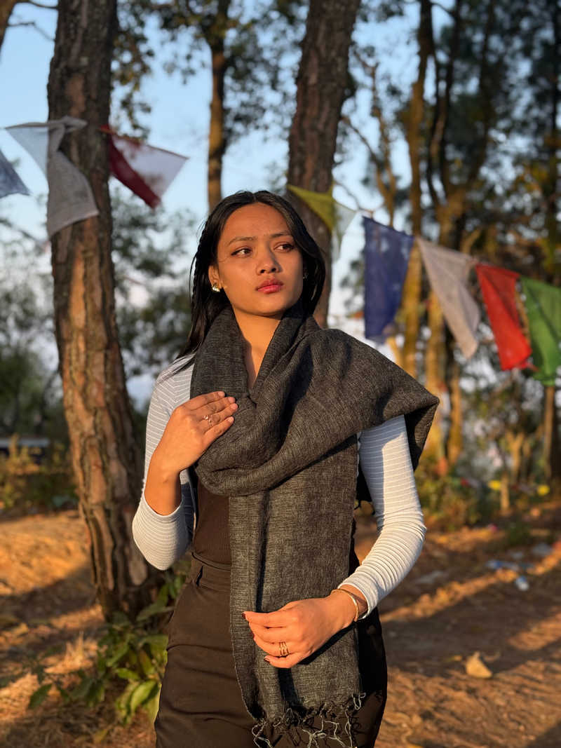 Charcoal Yak Wool Blend Shawl