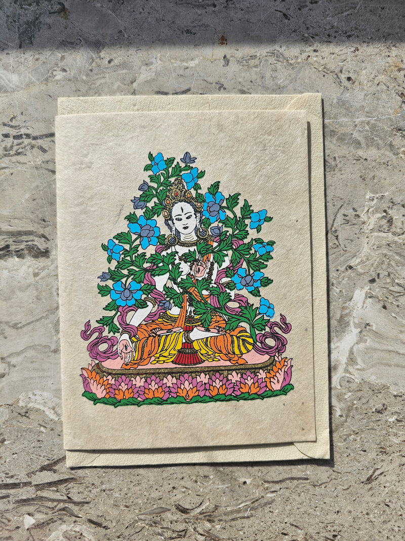 White Tara Lokta Paper Greeting Card with Envelope
