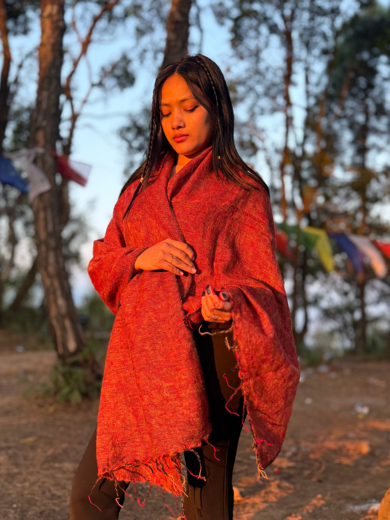 Maroon Yak Wool Shawl – Handmade yak  Wrap