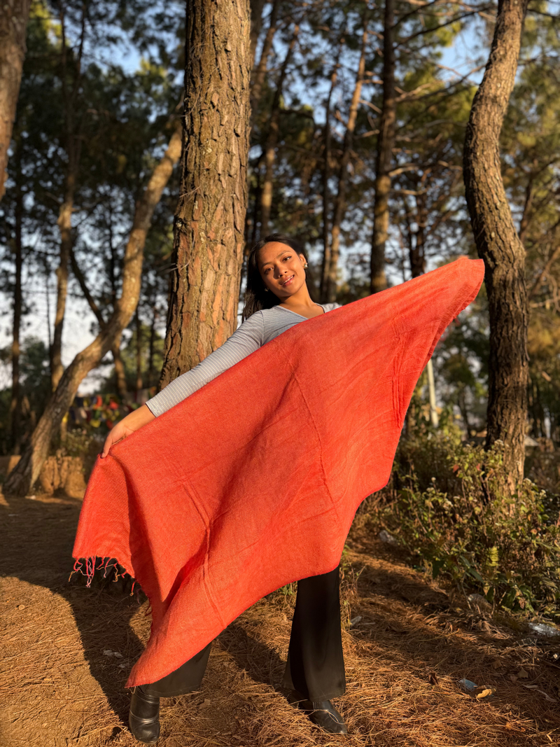 Handmade Himalayan Wrap - Orange Yak Wool Blend Shawl