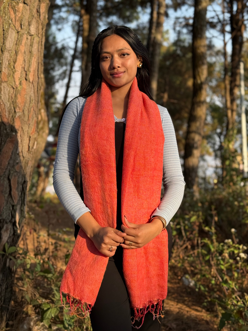 Handmade Himalayan Wrap - Orange Yak Wool Blend Shawl