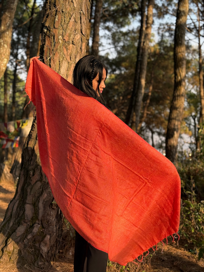 Handmade Himalayan Wrap - Orange Yak Wool Blend Shawl