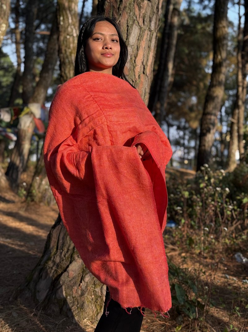 Handmade Himalayan Wrap - Orange Yak Wool Blend Shawl