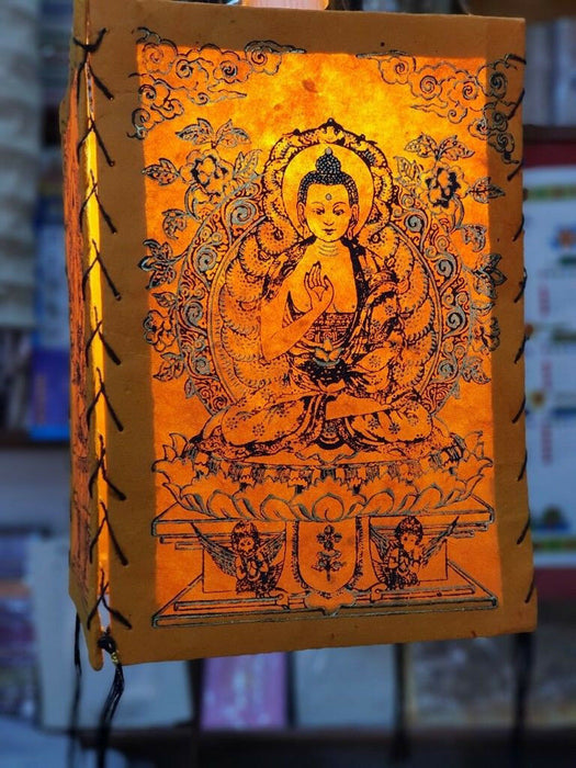 Amogsiddhi Buddha - Lokta Paper Lamp Shade square- Orange