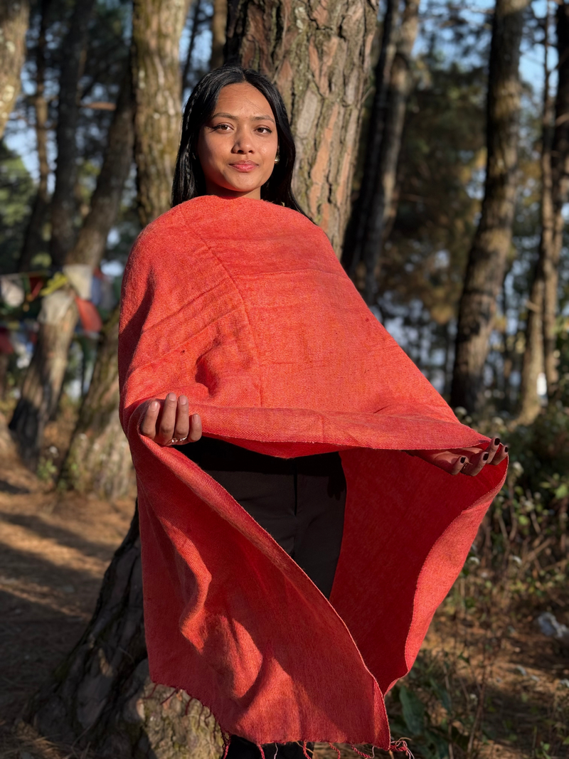 Handmade Himalayan Wrap - Orange Yak Wool Blend Shawl