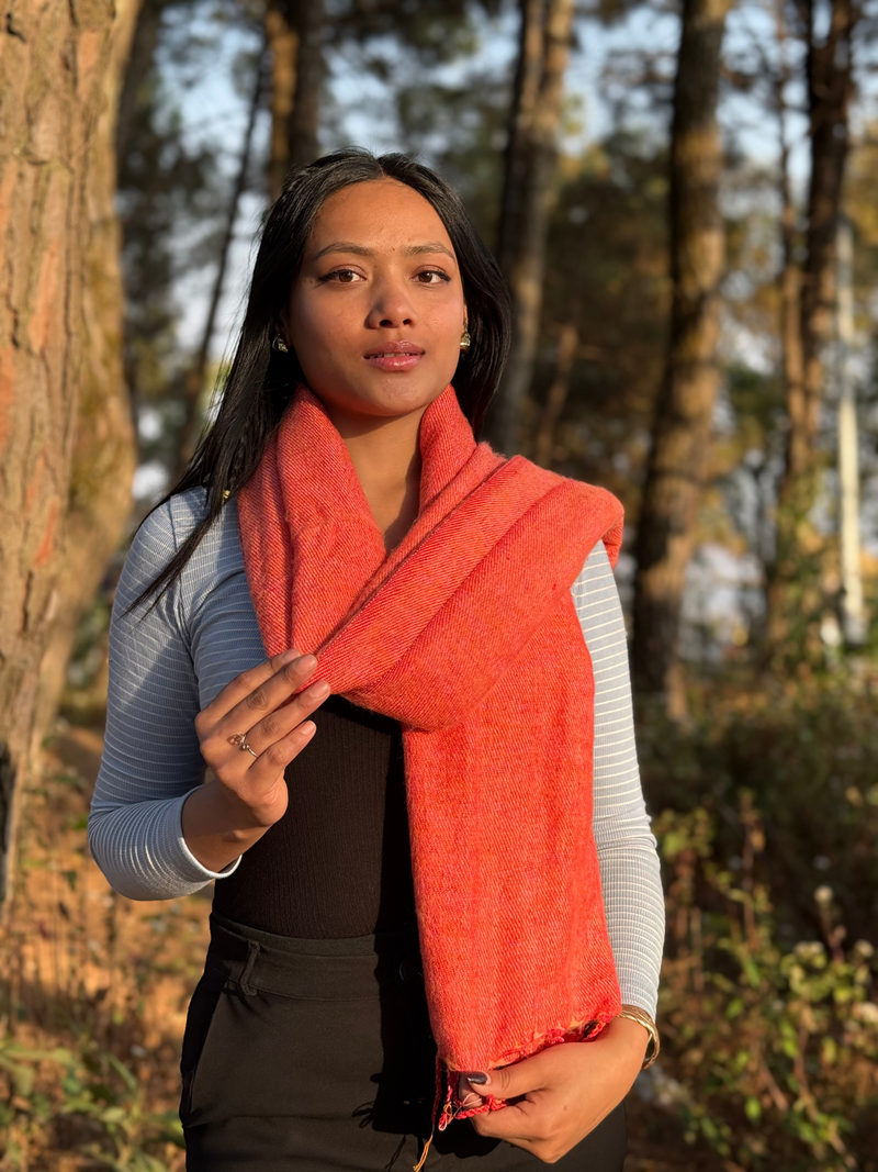 Handmade Himalayan Wrap - Orange Yak Wool Blend Shawl