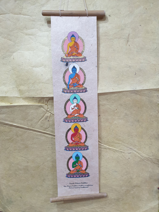 Pancha Buddha -Lokta paper wall hanging poster