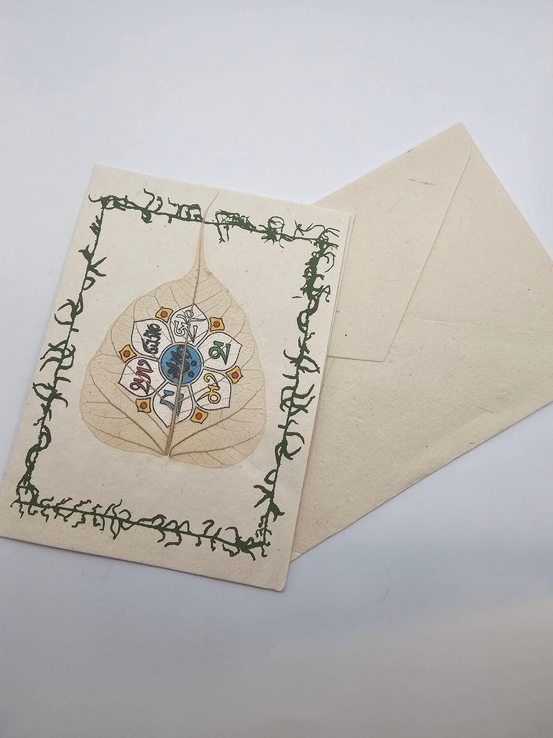 Om Mani Bodhi Leaf Handmade Lokta Greeting Card with Envelope
