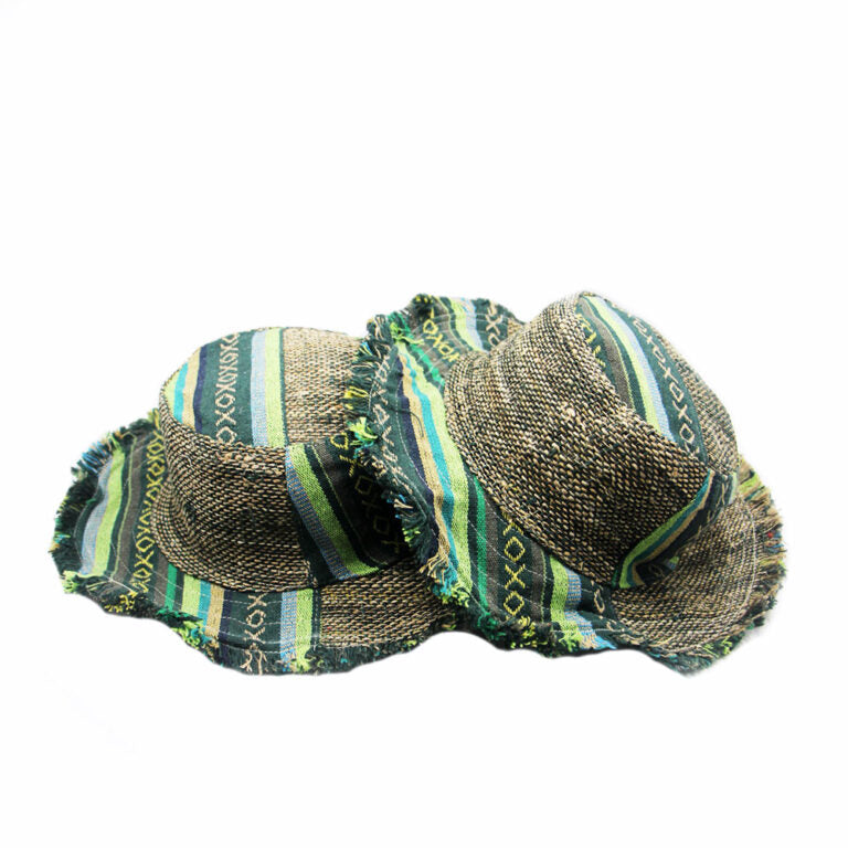 Green Tone Patchwork Hemp Hat – Handmade Boho Hemp Hat