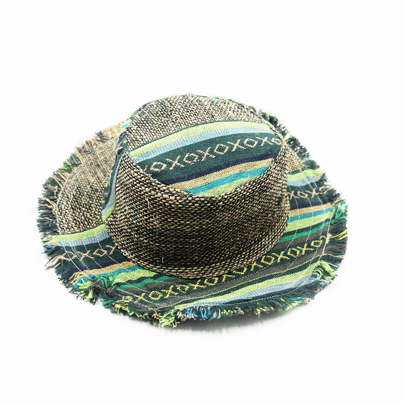 Green Tone Patchwork Hemp Hat – Handmade Boho Hemp Hat