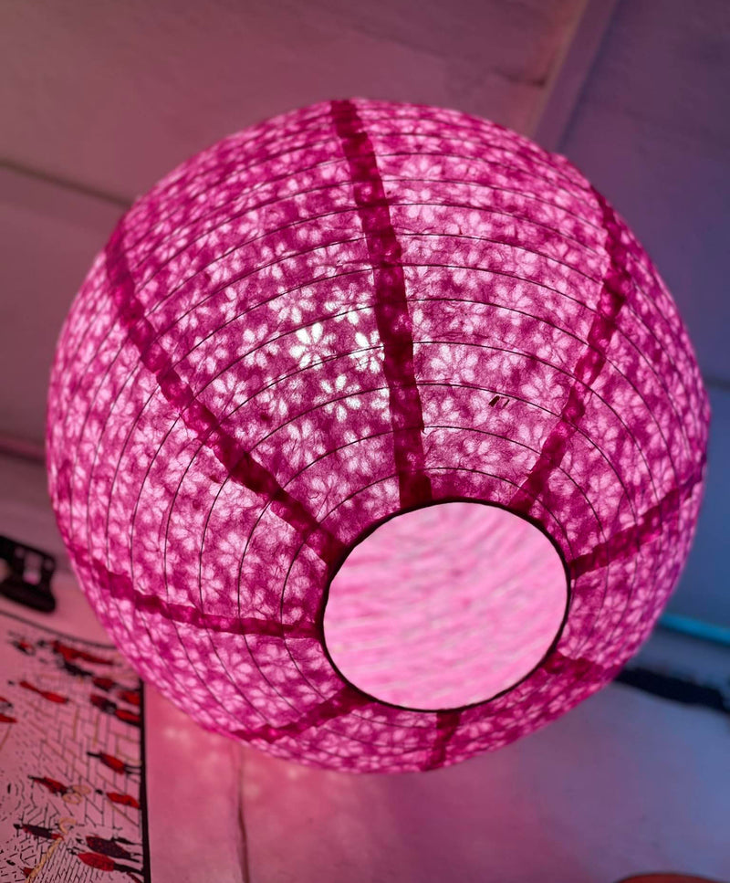 Handmade Lokta Paper Lampshade -Round Shape - Hanging Lampshades, Purple - 1