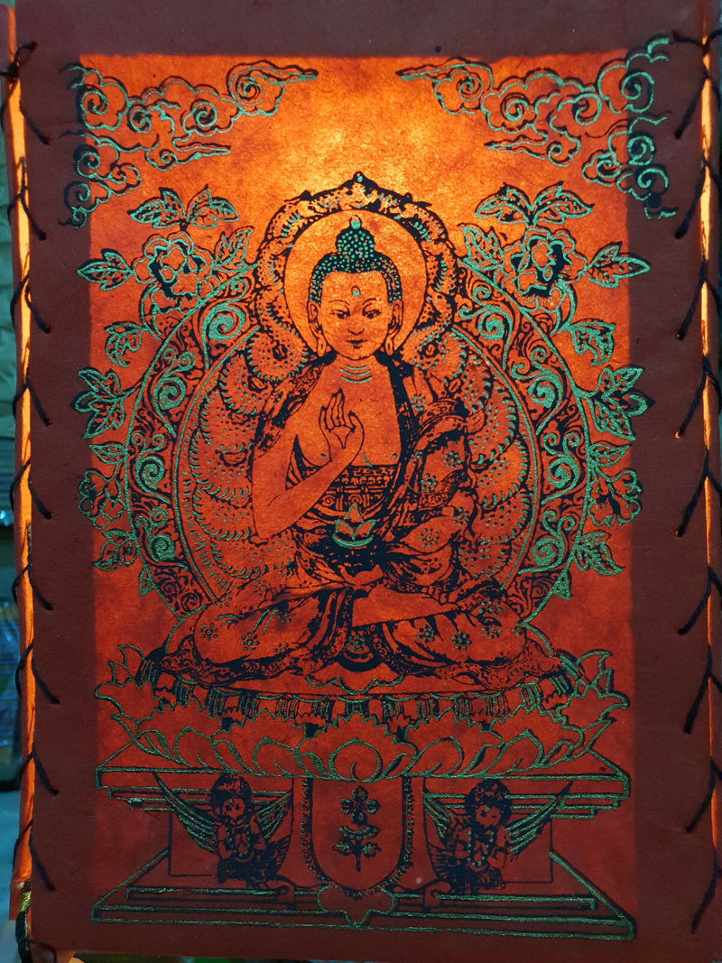 Amogsiddhi Buddha - Lokta Paper Lamp Shade square- Red
