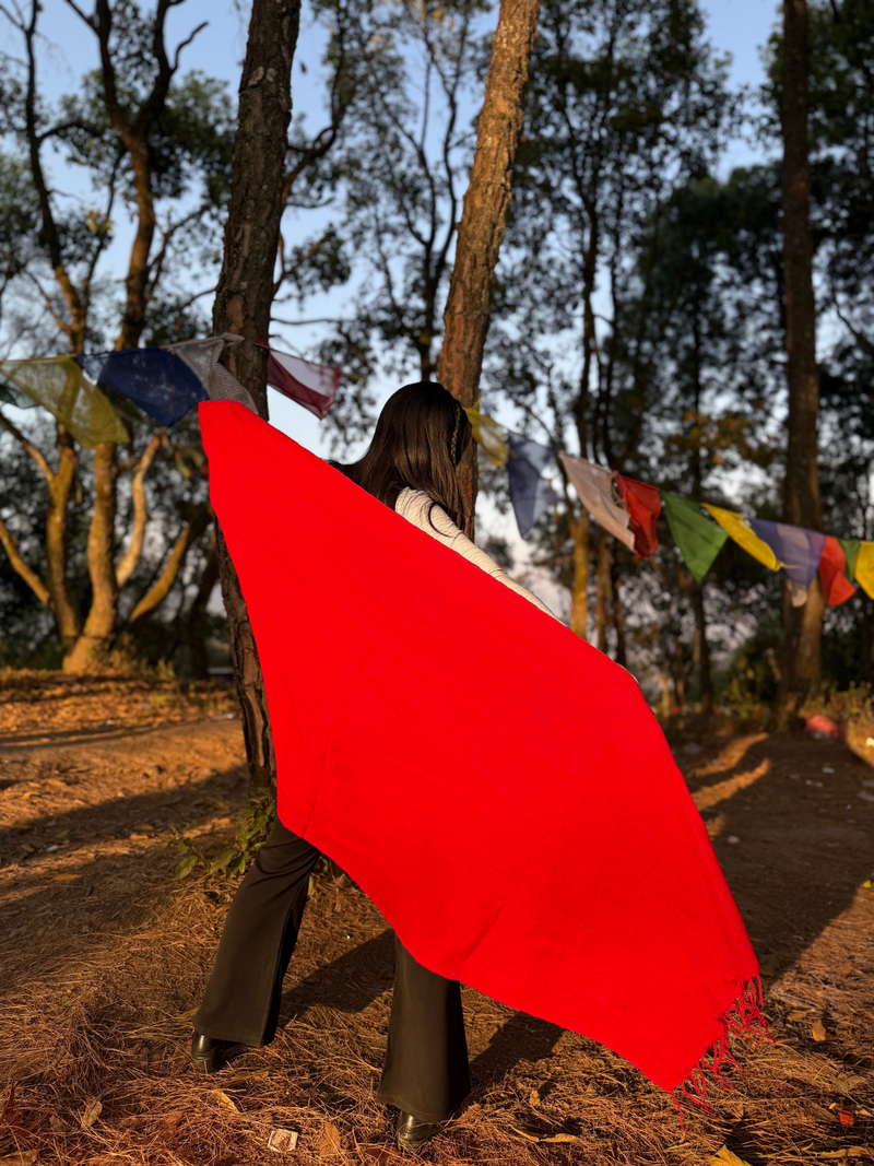 Artisan Red Yak Wool Blend Shawl