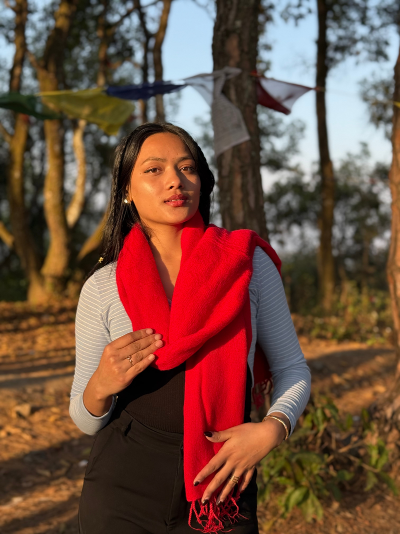 Artisan Red Yak Wool Blend Shawl