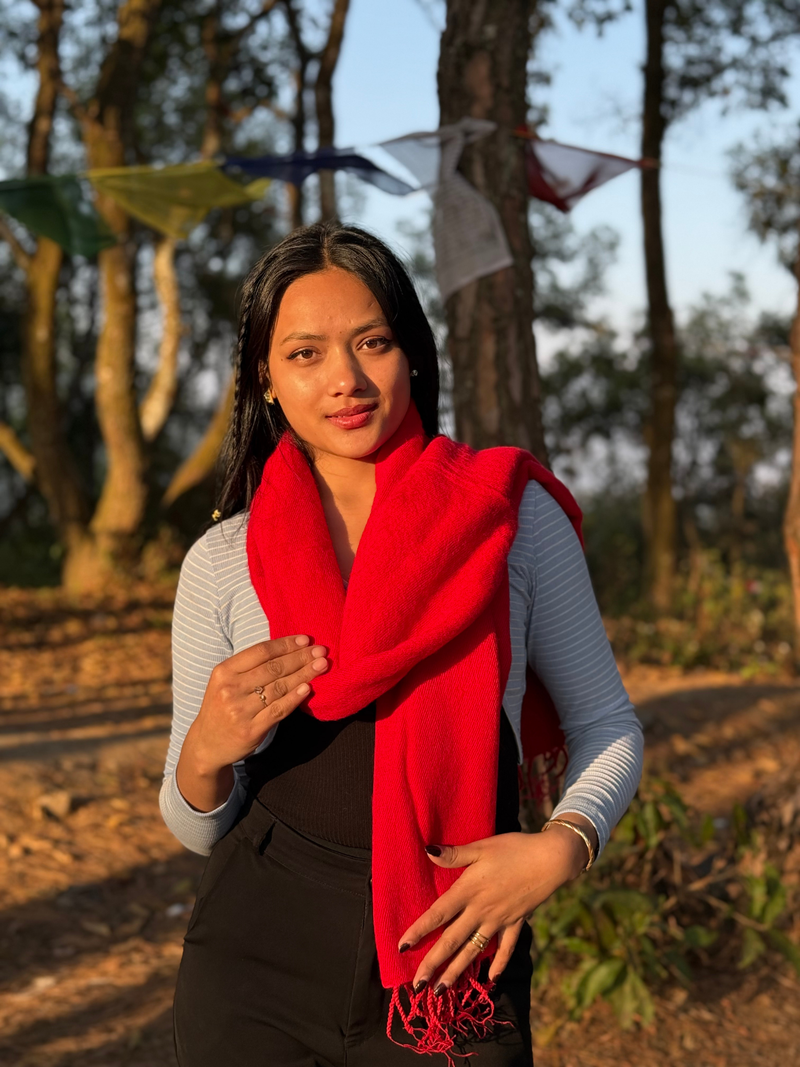 Artisan Red Yak Wool Blend Shawl