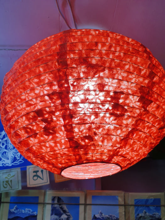 Handmade Lokta Paper Lampshade -Round Shape - Hanging Lampshades, Red