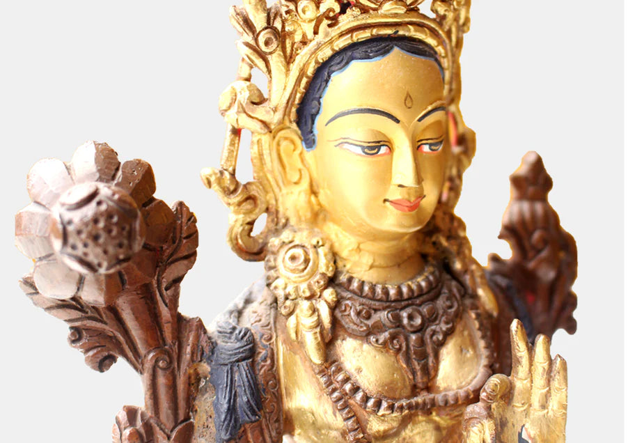 8-Inch Gold-Plated White Tara Statue from Nepal