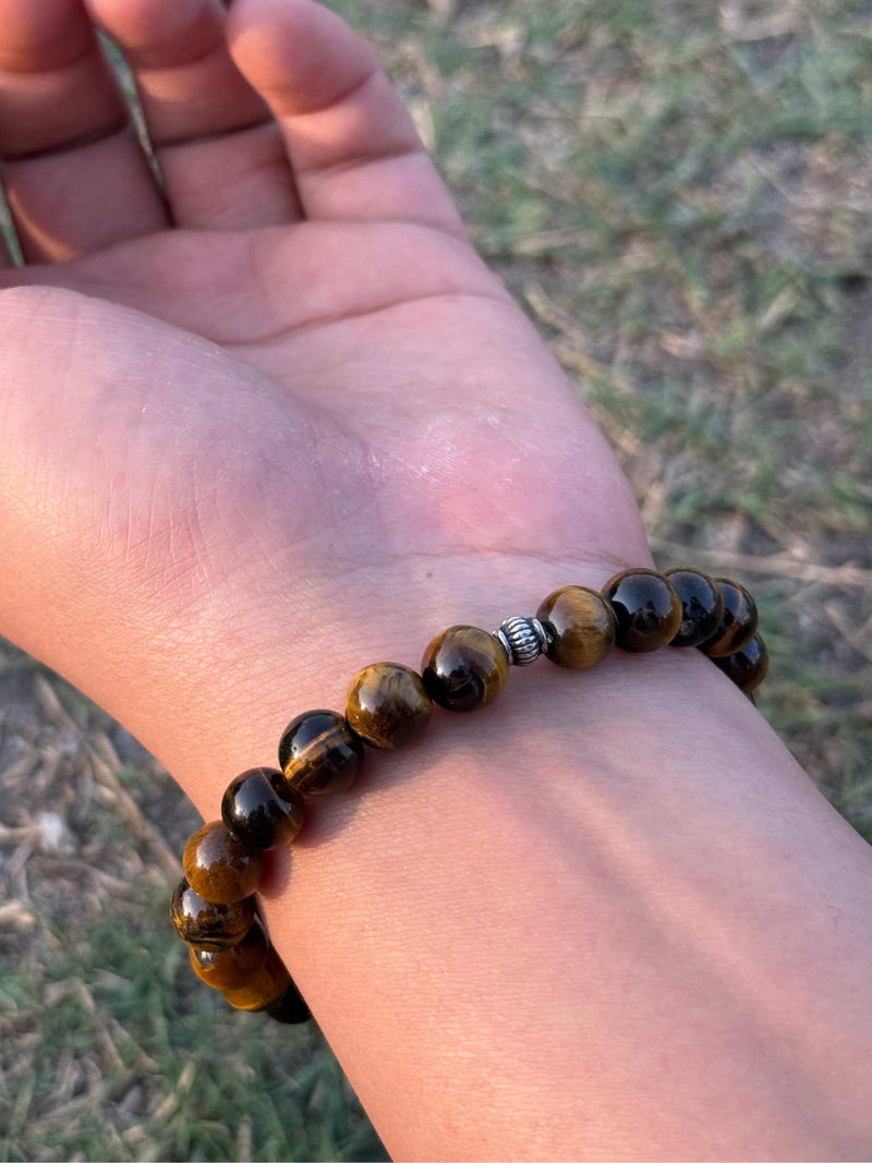 Tiger Eye Gemstone Bracelet – Polished 8mm Stretch Bead Bracelet