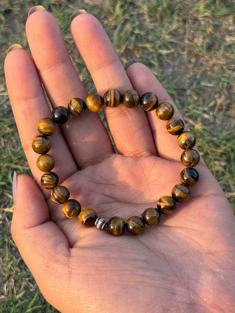 Tiger Eye Gemstone Bracelet – Polished 8mm Stretch Bead Bracelet