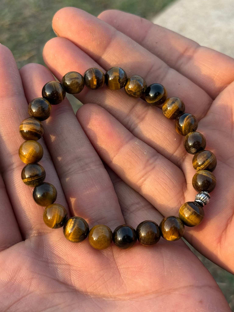 Tiger Eye Gemstone Bracelet – Polished 8mm Stretch Bead Bracelet